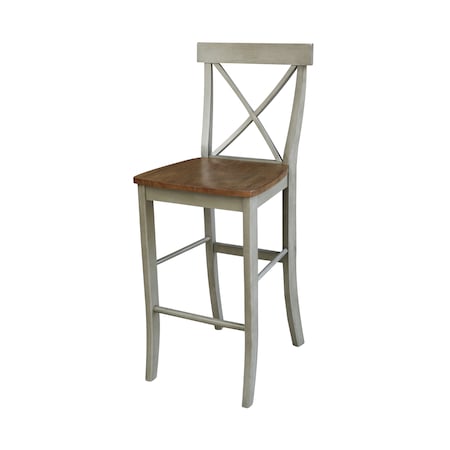 International Concepts X-back BarHeight Stool, 30" Seat Height, Hickory/Stone S41-6133